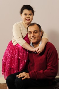 Cancer surgeon and Great Scot 2013 winner Nadeem Siddiqui and his daughter Ayesha Siddiqui  who suffers from leukaemia at their home in Newton Mearns. eleganza sposa glasgow, eleganza sposa event, noreen siddiqui glasgow ,eleganza sposa fundraiser, eleganza collezioni collection, eleganza sposa catwalk show, ayesha siddiqui glasgow, ayesha siddiqui bone marrow appeal, antony nolan org uk, bespoke occasion dresses glasgow, daniela flores photography, 