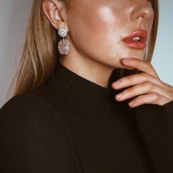 Jewellery Claudette Gemstone Drop Earrings Rose Pink Quartz Standard Pink #1 thumbnail